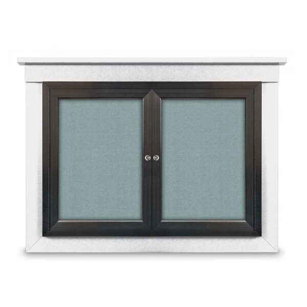 48"x36" 2-Door Enclosed Letterboard, Header, Grey Vinyl/Walnut